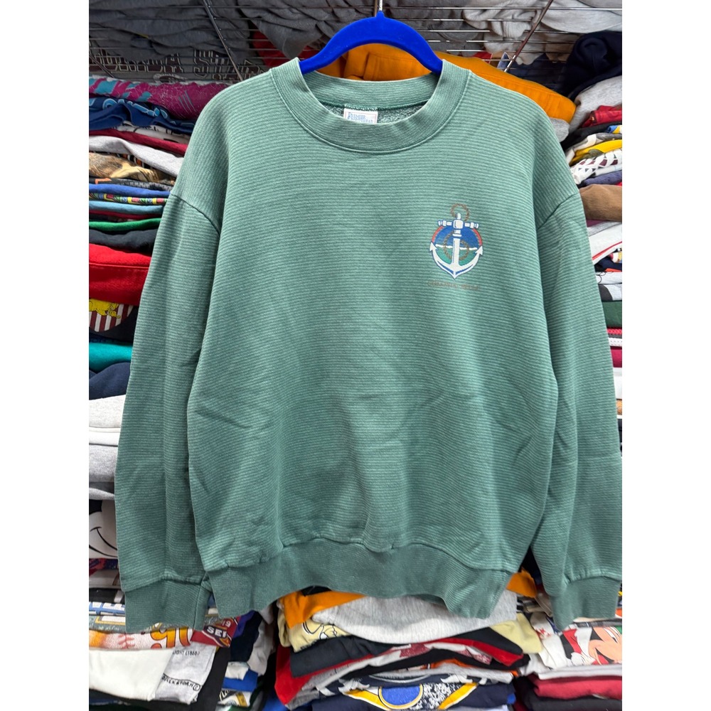 Vintage 90s Colonial Belle Mens Green Ribbed Anchor Graphic Sweatshirt Large USA